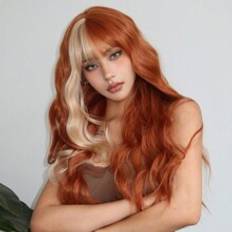 Hårprodukter Shein Orange Wig With Blonde Highlights, Long Curly Wavy Wigs