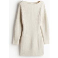 H&M Rib Knit Boat Neck Dress - Beige
