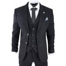 Men - XS Suits Truclothing Men's Tweed Suit Peaky Blinders 1920s Gatsby Classic Tailored Fit 3-piece - True Black