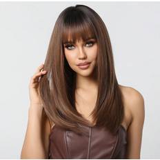 Gold Wigs Shein HAIRCUBE Inch Multicolor White Gold And Brown Highlight Wigs Synthetic HeatResistant Wig With Bangs Long Straight Wigs