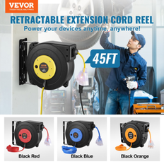 Electrical Accessories VEVOR Retractable Extension Cord Reel Power Cord Reel 45FT 12AWG/3C SJTOW