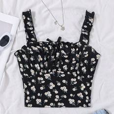 Florals Tank Tops Children's Clothing Shein Teenage Girls Knit Floral Patterned Ruffle Hem Casual Tank Top