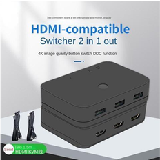 YINGHUA HDMI-Compatible KVM Switch Switcher Splitter 2 In 1 Out 4K 30Hz with USB2.0 Hub for PC Monitor Projector Keyboard Mouse