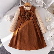 Dresses Shein Girls Simple Chic Flower Sleeveless Dress Ribbed Stand Collar Top Casual Formal Autumn Winter