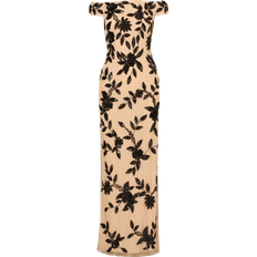 Adrianna Papell Off The Shoulder Column Gown - Black/Nude