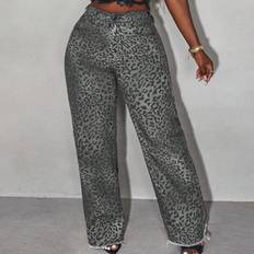 Leopard - Women Jeans Shein Womens Loose Straight Leg All Cotton Denim Jeans With Sexy Leopard Print