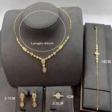 Shein 5pcs Fashion Jewelry Set With Elegant Cubic Zirconia Design Necklace, Earrings, Bracelet & Ring, Women's Jewellery Set With Gold Plated Bridal Necklac