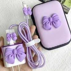Apple charger cable Shein 6pcsset Bowknot Apple Phone Charger Protector Case, Data Cable Organizer Bag