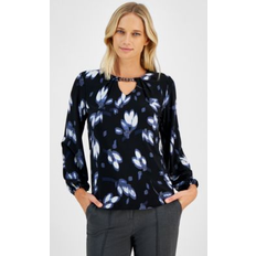 Anne Klein Abstract Print Chain Pleat Neck Top