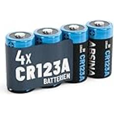 Absina 4X CR123A 3V litiumbatteri för kameror och mycket mer CR123A läckagesäkert och långvarigt batteri CR123A-batterier med 1 300 mAh CR123-batterier, CR123A 3V, 123-batterier