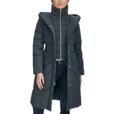 Blue - Women Coats Cole Haan Women's Bibbed Hooded Puffer Graphite