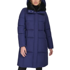 Blue Coats Cole Haan Women's Shine Faux-Fur-Collar Hooded Puffer Navy