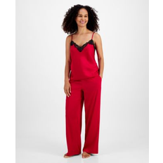 Polyester Pajamas I.N.C International Concepts Women's Stretch Satin Lace-Trim Top & Pajama Pants Set, Created for Macy's Crimson Leaf