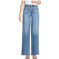 Pants & Shorts Lands' End Petite Denim High Rise Button Front Patch Pocket Wide Leg Jeans Beau blue