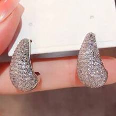 Shein 1pair Fashionable & Delicate & Sparkling Water Drop Shaped Rhinestone Ear Cuff Earrings