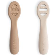 Natural Children's Cutlery Mushie Babyskje Silikon 2pk First Feeding Spoons Natural