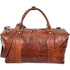 Skinn Duffelväskor & Sportväskor A1 Fashion Goods Äkta läder övernattning helg duffelväska resefodral A500 konjak, Konjak, L, Holdall