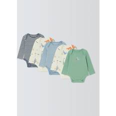 John Lewis Baby Dino Stripe Bodysuits, Pack of 5, Multi