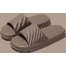 Gröna Slides Shein Ins Style Thick Sole Stripe Design Eva Home Slippers For Women, Antiskid And Odor Proof