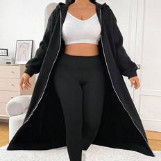 Shein Jackets Shein Plus Black Long Hooded Sweatshirt Jacket