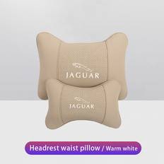 Maxpower Beige Car Neck Pillows Pu Leather Memory Foam Headrest Lumbar Jaguar