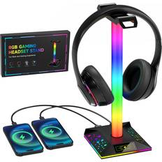 Controller & Console Stands Headphone Stand PC Accessories - RGB Headset Stand with 2 USB Charger, Cool LED Holder Gift