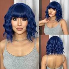 Shein HAIRCUBE 12 Inch Blue Wavy Wigs Beautiful Pretty Wigs For Short Curly Wigs With Bangs Wigs Stylish