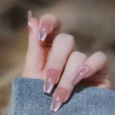 Nagelprodukter Shein Wide Cat Eye Pink Gradient Press On Nails With Glue Nail