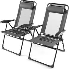 Patio Folding Chairs Set of 2 Backrest Garden-Grey