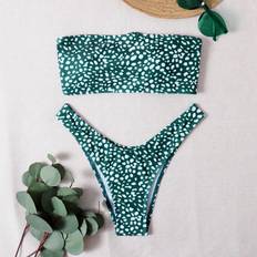 M Bikini Sets Shein Summer Beach Dalmatian Bandeau High Cut Bikini Set