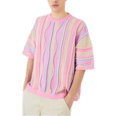 Acrylic T-shirts boohooMAN Oversized 3D Jacquard Knit T-shirt - Pink