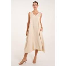 Clothing Blue Vanilla V Neck Midi Dress Beige One