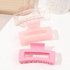 Shein Summer Matte Transparent Gradient Square Hair Claw Set In Pink Dragon Fruit Hairstyles