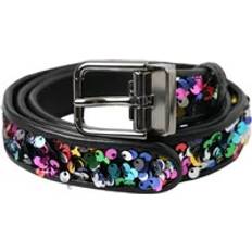 Multicolored Belts Dolce & Gabbana Black Sequined Silver Metal Buckle Women Belt