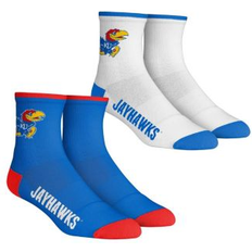 Blue Socks Rock Em Socks Youth Boys and Girls Rock 'Em Socks Kansas Jayhawks Core Team 2-Pack Quarter Length Sock Set Blue, White Blue/White