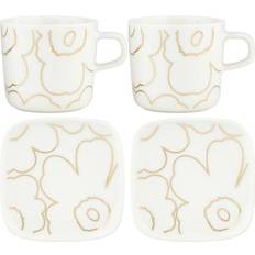 Guld - Stentøj Kopper Marimekko Piirto Unikko Koper og Underkop Set of 4 Krus