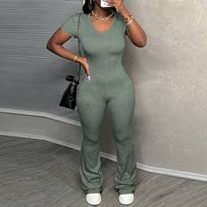 Clothing Shein Apricot VNeck Short Flared Jumpsuit