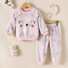 Orange Other Sets Children's Clothing Shein Baby Girls Casual Coral Fleece Cat Paw Prints Embroidery Ears Long Sleeve Top And Pants Set Home Clothes