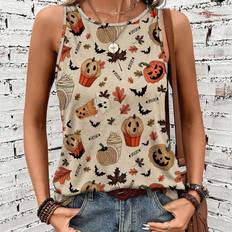 Tank Tops Shein Womens Casual Halloween Pumpkin Bat Bubble Tea Ice Cream Pattern Round Neck Tank Top Suitable For Summer