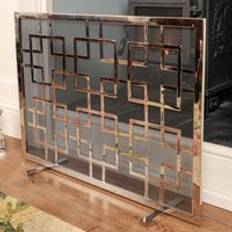 Fireplace Accessories Dibor Traditional Silver Kensington Nickel Fireside Fire Screen, Fire Guard One Size