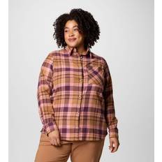 Columbia Women Shirts Columbia Calico Basin Flannel Long-Sleeve Button-Down Shirt for Ladies Moonvista Multiplaid 2X