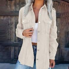Corduroy - Women Tops Shein Women Solid Color Corduroy Flap Pocket Shirt