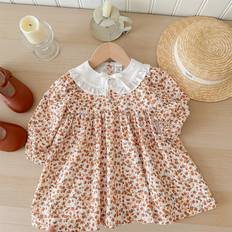 6-9M Dresses Shein Baby Girl Cute Floral Patchwork Collared Long Sleeve Dress Autumn