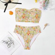 3XL Bikini Sets Shein Plus Ruffle Trim Allover Print Bikini Set