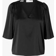 Selected Vrouw Blouses Selected Satin Bluse Med 2/4-ærmer Sort