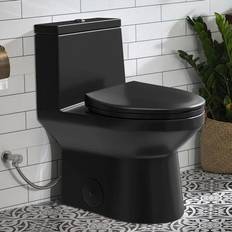 Toilets Horow 1-piece 0.8 GPF/1.28 GPF High Efficiency Dual Flush Elongated Toilet in Black Soft-Close Seat Included ADA Height