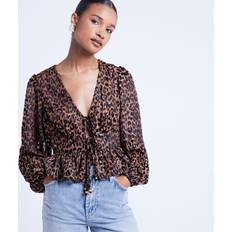 Leopard Blusar River Island Leopardmönstrad Topp I Sammet - Brun