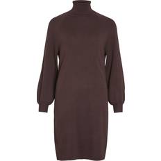 Brune - Strikkekjoler Vila Roll Neck L/S Knit Dress - Brun