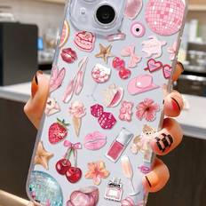 Shein Summer Pink Collage Pattern Phone Case for iPhone