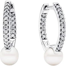 Pandora Treated & Pavé Hoop Earrings - Silver/Pearls/Transparent